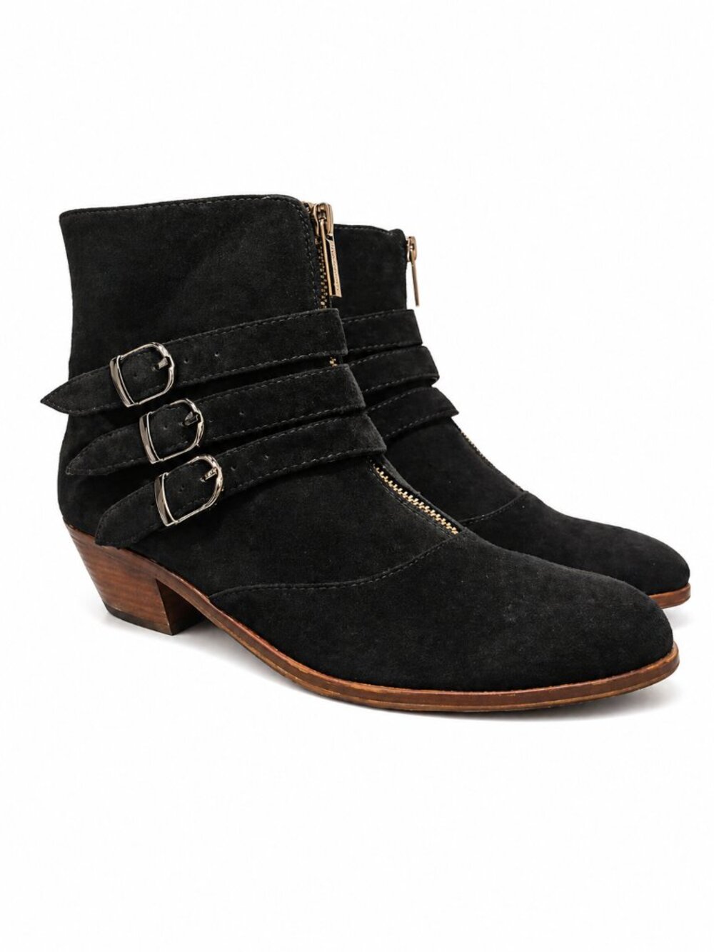 MODERN VICE | Jasper Black Suede Western Buckle Ankle Boots 7